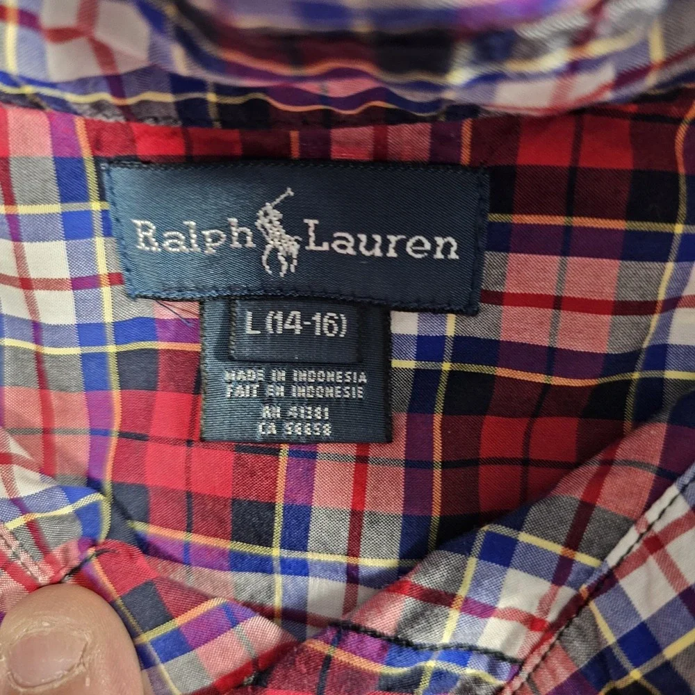 Ralph‎ Lauren Boys L 14-16 Red Plaid Button Down Shirt Long Sleeve Pony Logo